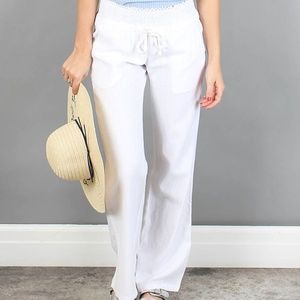 White Linen-Blend Flare Pants - Women